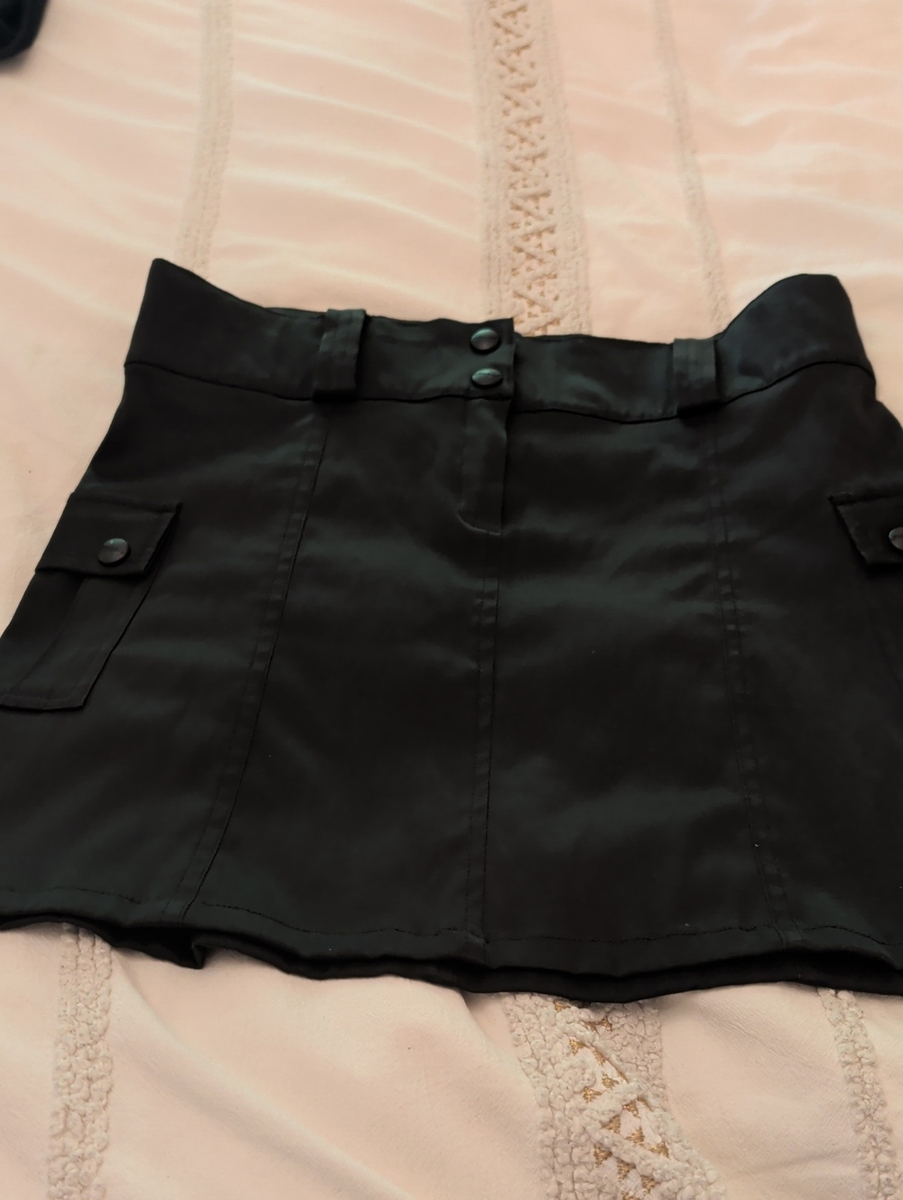 Kickers Black Mini Skirt with Button Waist and Flap Pockets